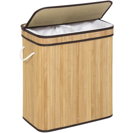 Double Laundry Basket Ikea Best Choice Products Bamboo Collapsible Double Sectioned Hamper Laundry Basket with Removable Liner Bag, Natural ()