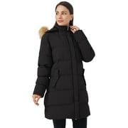 WenVen Women's Winter Coat Warm Puffer Jacket Waterproof Winter Parka Coat with Hood Black L