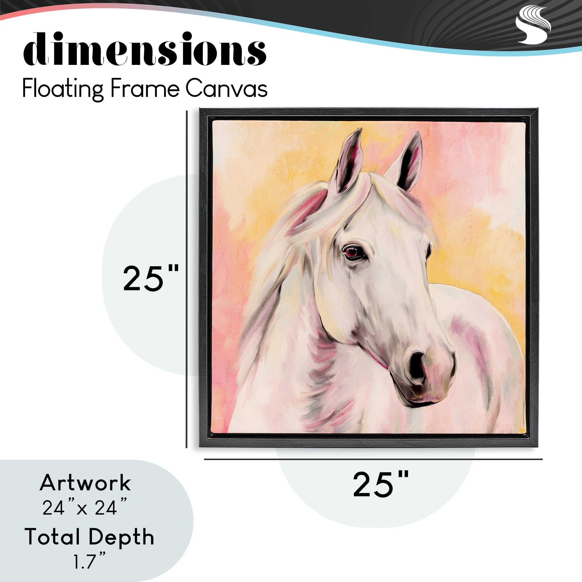 Sunset White Horse Black Framed Floater Canvas Wall Art, design by Kim Allen