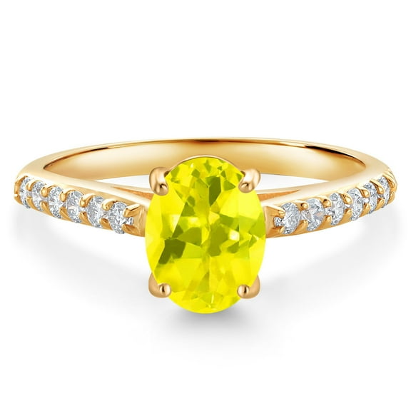 Gem Stone King 10K Yellow Gold Canary Mystic Topaz and White Lab Grown Diamond Engagement Ring for Women (1.74 Cttw, Oval 8X6MM, Gemstone Birthstone, Size 8)