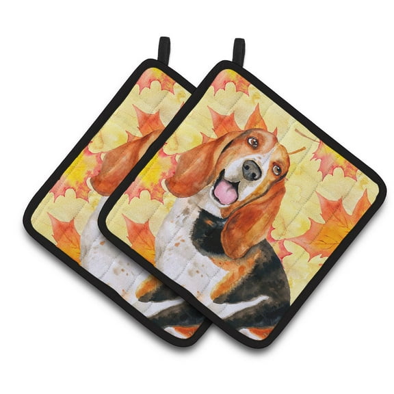 Caroline's Treasures Basset Hound Fall Pair of Pot Holders