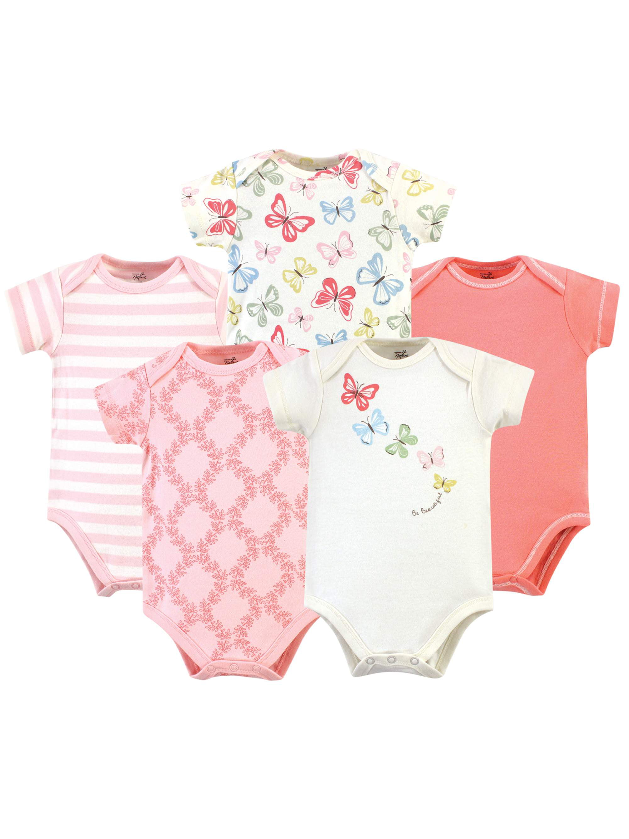 Touched by Nature Baby Girl Organic Cotton Bodysuits 5pk, Butterflies ...