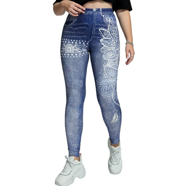 Bellella Ladies Fake Jeans High Waist Look Print Jeggings
