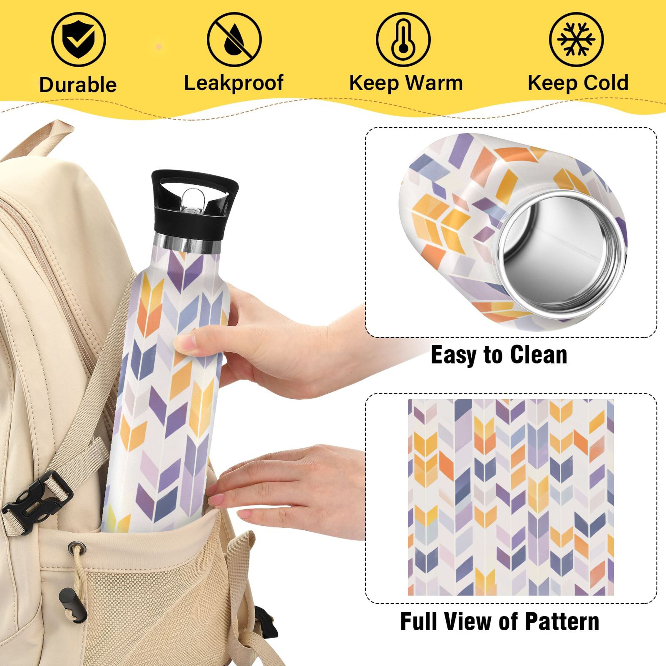 Kids Insulated Stainless Steel Sports Water Bottle 600ml (20oz) Shape Of Lavender Arrow