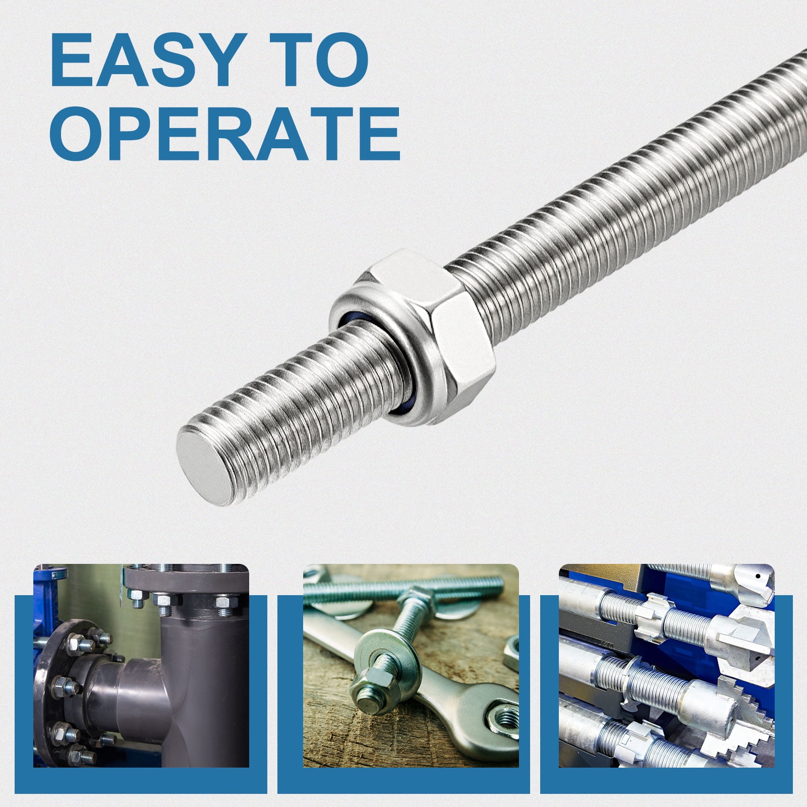 Uxcell Fully Threaded Rod, M12 x 350mm 304 Stainless Steel Right Hand Thread Bar Studs with Nuts, 2 Pcs