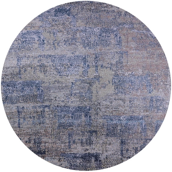Ahgly Company Machine Washable Indoor Round Industrial Modern Purple Navy Blue Area Rugs, 3' Round