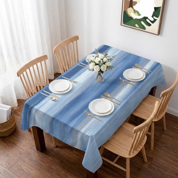 Navy Blue Grey Table Cloth Waterproof Tablecloths, Abstract Art Oil Painting Blue Ombre Tablecloth Dining Table Cover for Kitchen Party Tabletop Outdoor, Rectangle Tablecloth 60x102 Inch