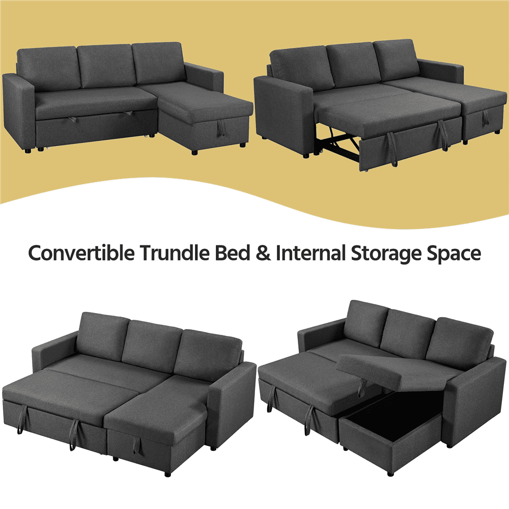 Renwick Reversible Sleeper Sectional Sofa with Pull Out Bed and Storage, Dark Gray