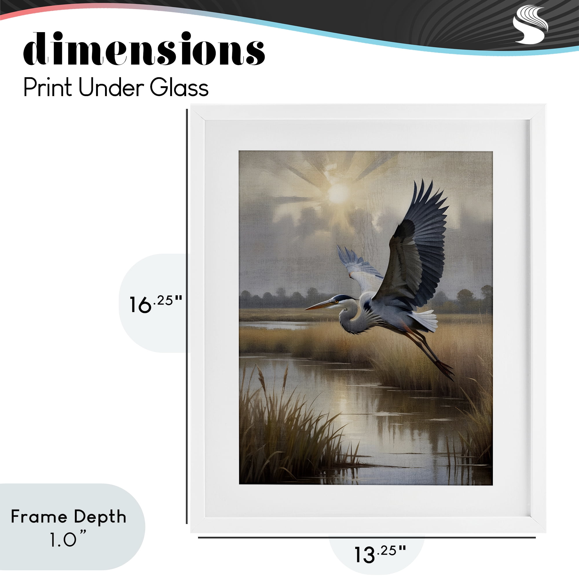 Stupell Industries Heron Flight over Wetlands White Framed Print Under Glass, design by Susan Arnot