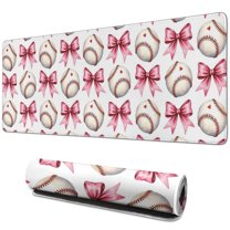 Long Mouse Pads for Desk,Pink Baseballs and Bows Pattern Desk Mats on Top Of Desks, Desk Mouse Pad Extra Large with 3mm Non-Slip Base and Stitched Edge for Gaming,Office,Work,Home 31.5"x11.8"