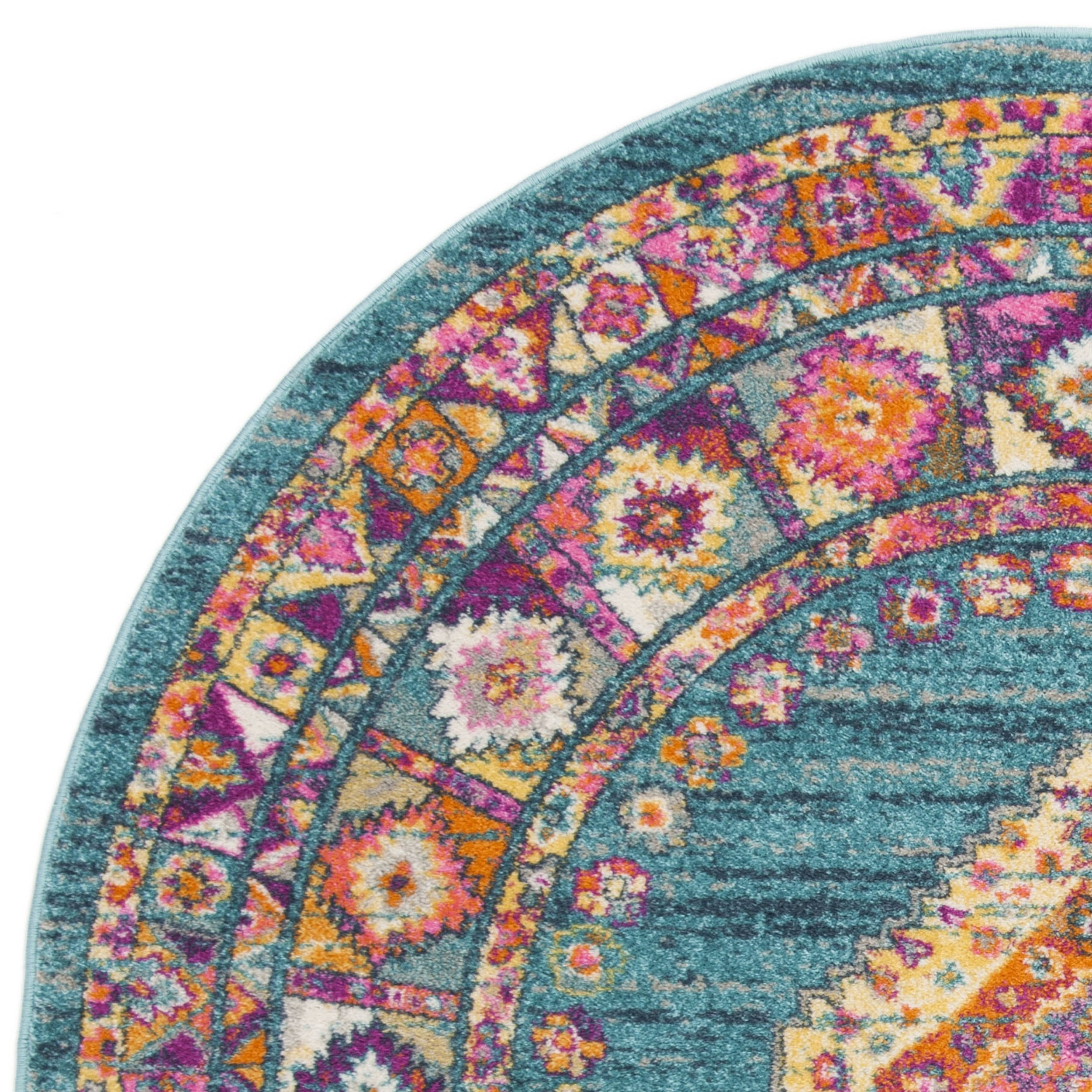 SAFAVIEH Madison Emmet Traditional Area Rug, Light Blue/Orange, 6'7" x 6'7" Round