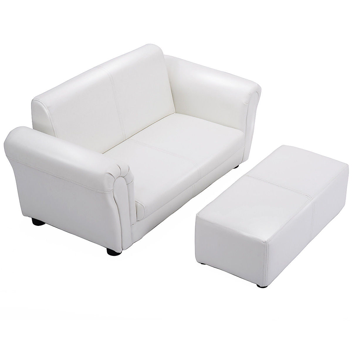 White Kids Sofa Armrest Chair Couch Lounge Children Birthday Gift w/ Ottoman 