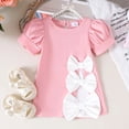 thumbnail image 2 of YDFCWXW Girl's Bow Short Dress Cute Ruffle Short Sleeve Casual Birthday Party Flowy Dresses (6-9 Months, Pink), 2 of 9