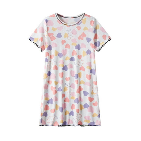 ZACPNCV Girls Nightdress Toddler Summer Nightie Dress Soft Cute Print Short Sleeve Sleep Dress for Kid Clothes Purple 7-8 Years