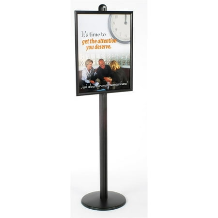 Pedestal Floor Stand for 22 x 28 Posters, Front-Loading Frame for Easy Updating, Freestanding Sign Display with Height-Adjustable Holder - Black, Aluminum and Steel (BP28BLK)