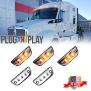 GTINTHEBOX 5pc Clear Lens Chrome Amber LED Roof Clearance Marker Lights For Kenworth T680..
