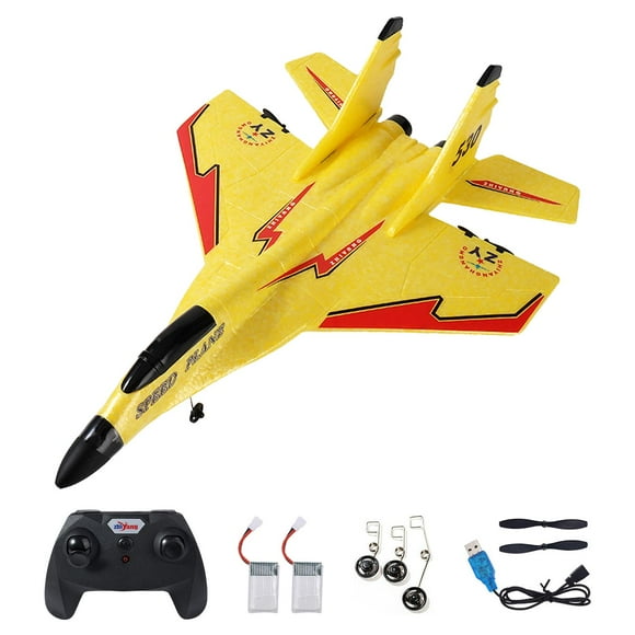 Avión teledirigido de 2,4 G con motor de alta velocidad de 2 canales para regalo de Navidad. Amarillo 2 Baterías