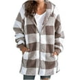 thumbnail image 2 of DDAPJ pyju Women Plaid Fleece Jacket Full Zip Sherpa Jacket Open Front Cardigan Winter Coat Hooded Outerwear Khaki S, 2 of 6