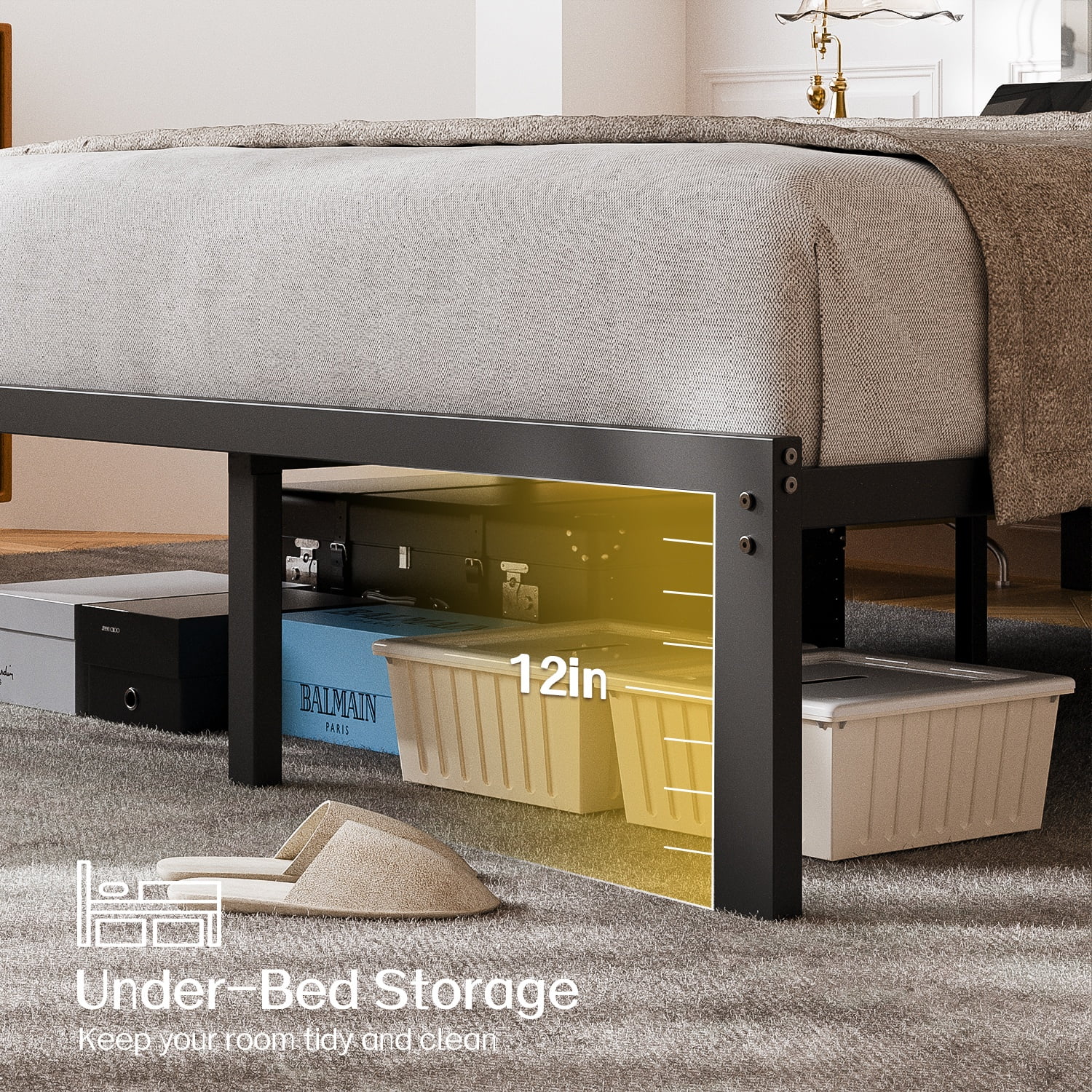 OLEVS Full Size Bed Frame with Upholstered Headboard, LED Lights, USB Ports, Power Outlet, No Box Spring Needed