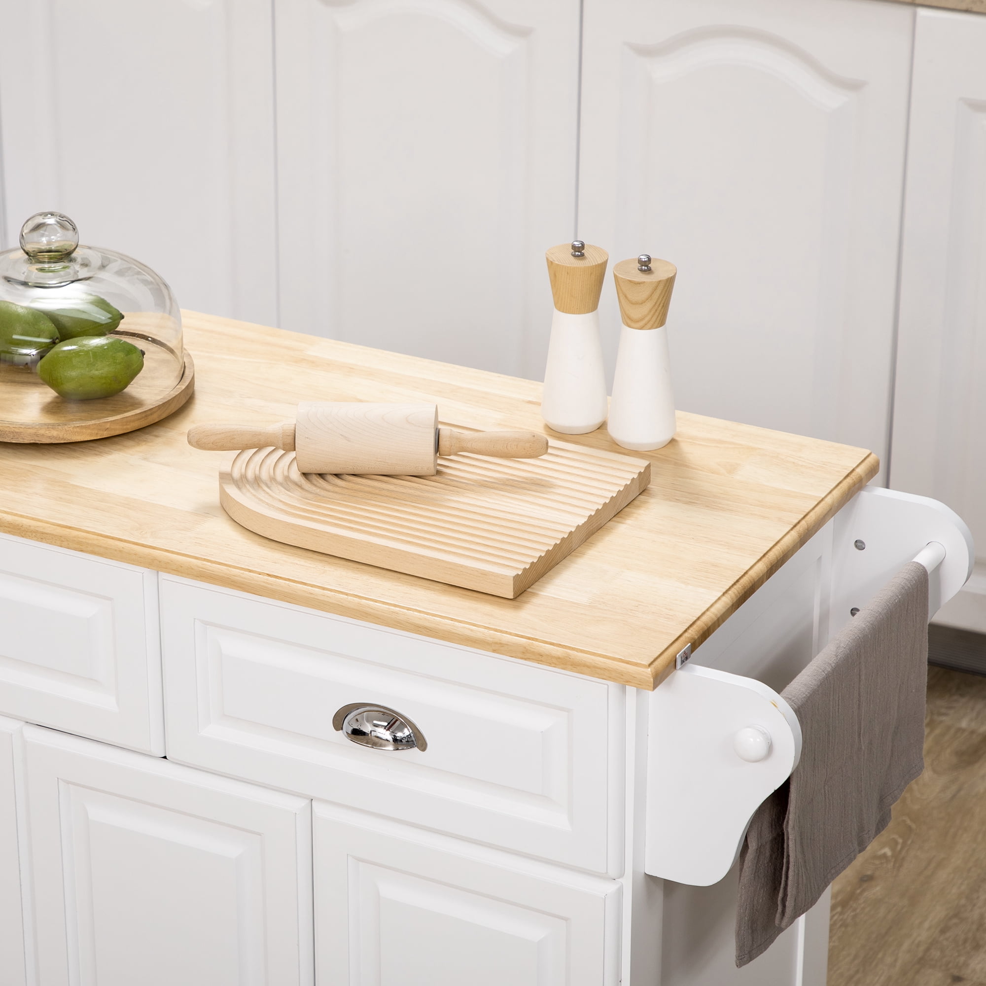 HOMCOM Kitchen Island on Wheels Kitchen Storage Cabinet Utility Cart White