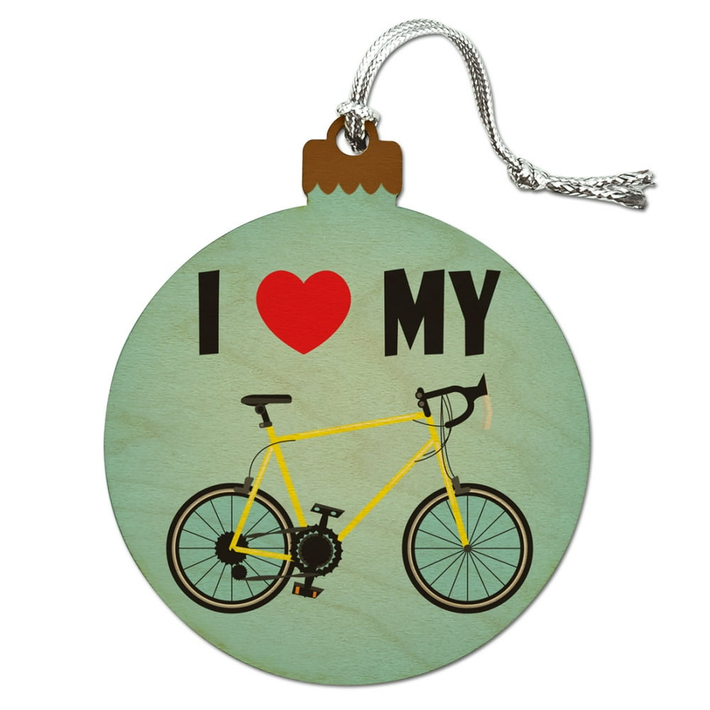 I Love My Bike Road Bicycle Cycling Wood Christmas Tree Holiday