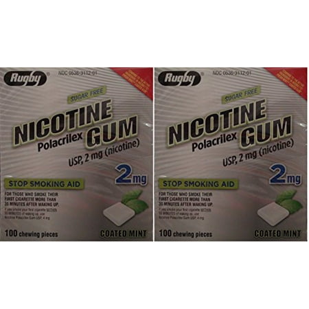 6 Pack Rugby Nicotine Gum 2MG Coated Mint Nicotine Polacrilex 100 Count Each