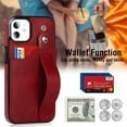 thumbnail image 4 of Design for iPhone 11/Eleven Phone Case with Screen Protector Adjustable Wrist Strap Kickstand Credit Card Slot Slim Shockproof Hybrid Rugged Protective Cover for iPhone11 Women Girls 6.1 inch Red, 4 of 14