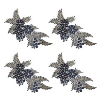 Uxcell 4 Pcs(2 Pairs) Flower Sequin Applique with Rhinestone Bead, 3D Embroidery Patch Sewing Addition Embellishments for Wedding Bridal Dress Clothes DIY Crafts Decor, Navy Blue