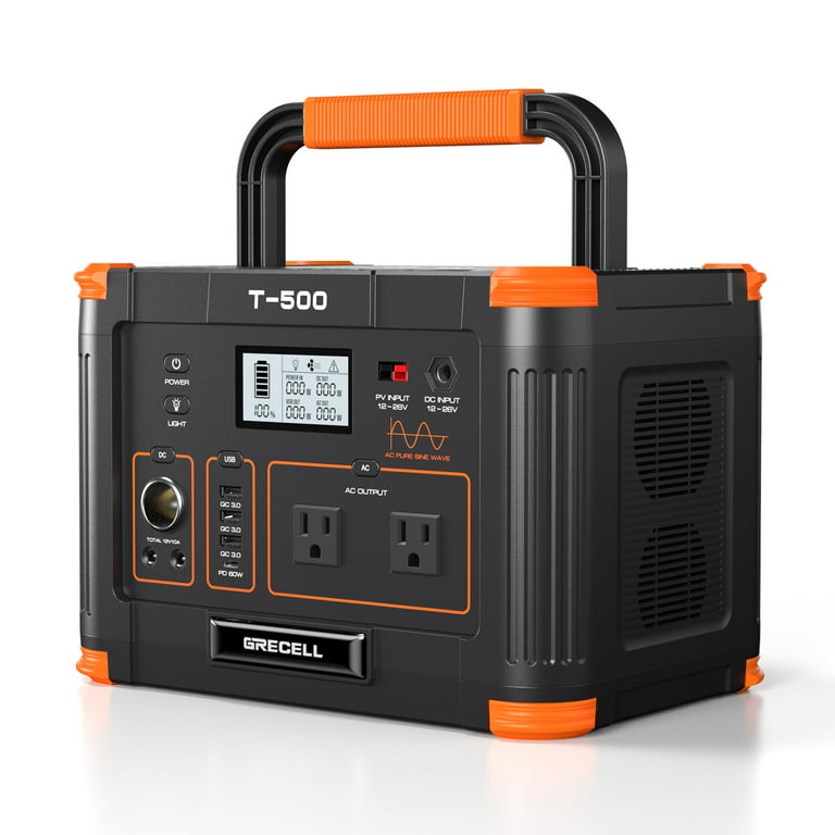 Portable Power Station 500W, GRECELL 519Wh Solar Generators Backup Lithium Battery Pack with USB-C Power Bank for Outdoor Camping Home Emergency