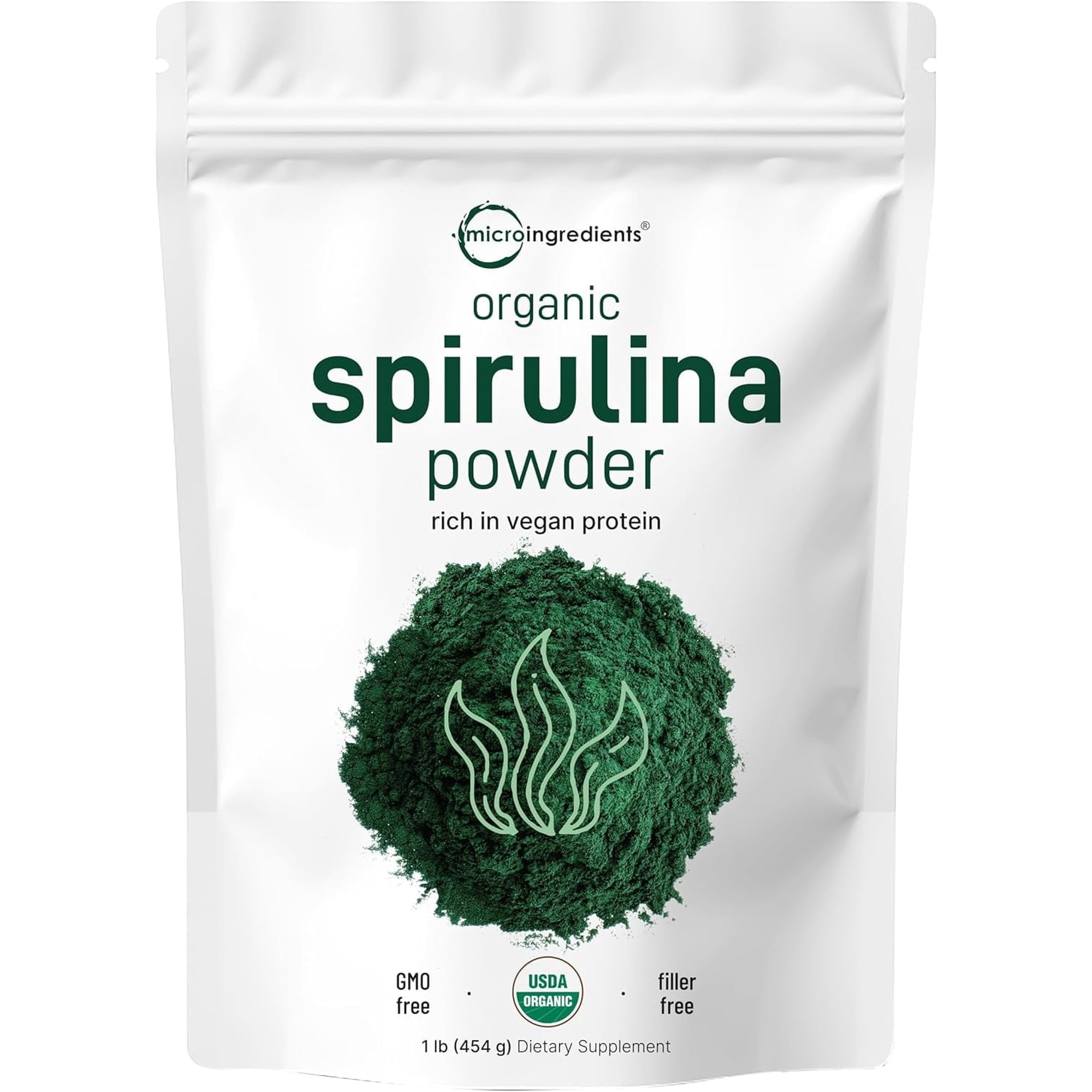 Micro Ingredients Organic Spirulina Powder, 1lb (16oz) | Green Superfood Powder, Rich in Vegan Protein, Vitamins & Minerals