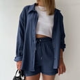 thumbnail image 2 of CHUOU Fashion Set Womens Shorts Set Long Sleeve Shirt Suit Shorts Two Piece Set Basic Shirt Top And Shorts Set, 2 of 5