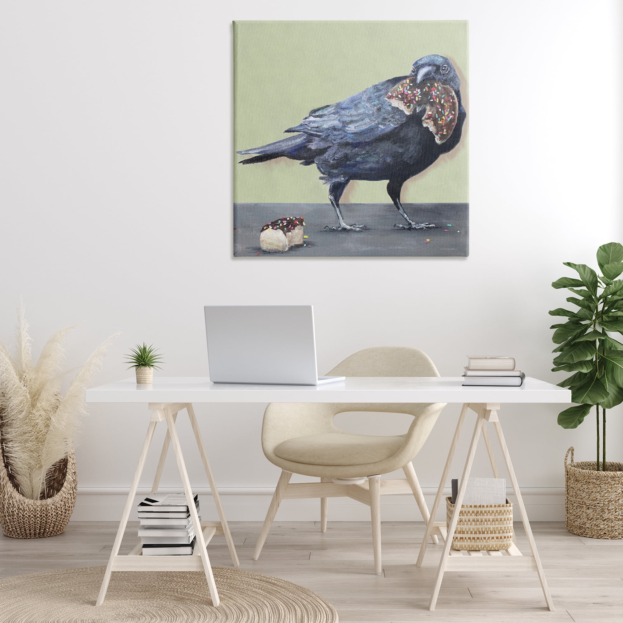 Stupell Industries Crow Eating Donut Food & Beverage Painting Gallery Wrapped Canvas Art Print Wall Art, 36 x 36