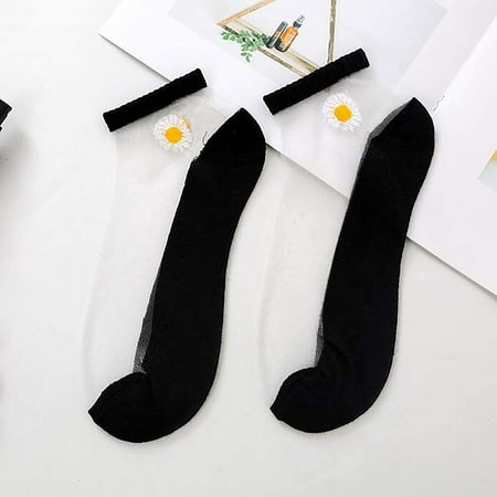 

STEADY Women Breathable Stocking Fashion Floral Mesh Patchwork Summer Thin Socks Black