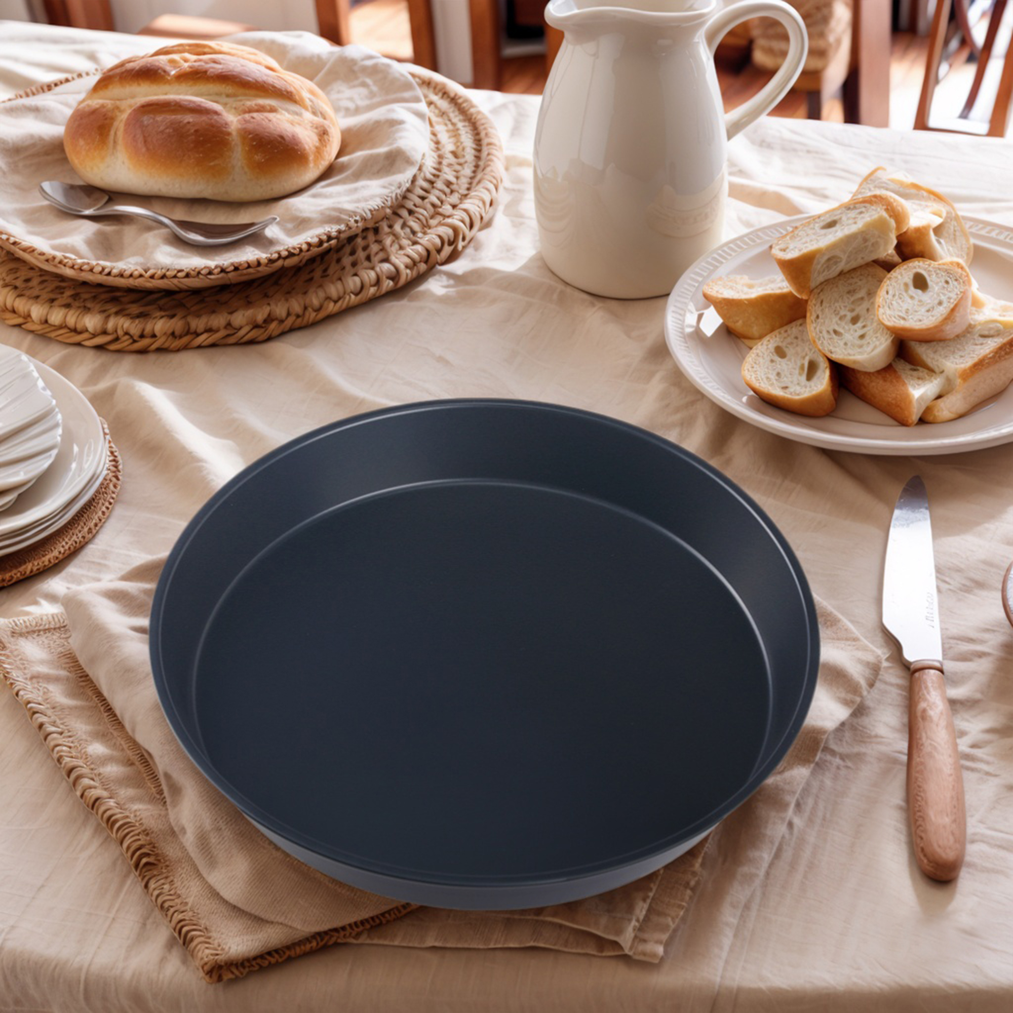 Unique Bargains 2 Pcs Round Cake Pans Baking Sheet Black 11.8*11.8*1.6in