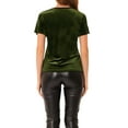thumbnail image 3 of INSPIRE CHIC Women's Velvet Top V Neck Short Sleeve Casual T-Shirt L Olive Green, 3 of 6
