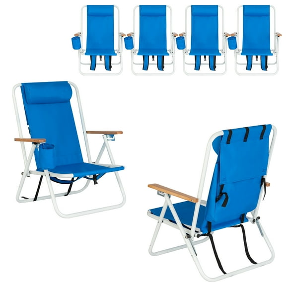 Zimtown 6 Pack Backpack Beach Chair Folding Portable Chair Solid Construction Camping Blue