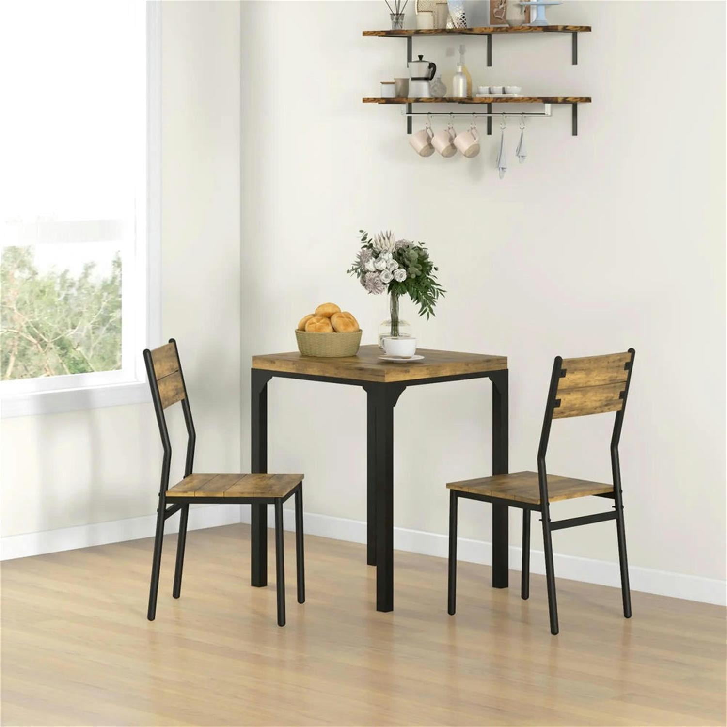 Demi Bonn 3 Piece Dining Table Set for Small Spaces, Modern Kitchen Table and Chairs for 2 Dining Room Set with Chairs Home Furniture Rectangular, Brown