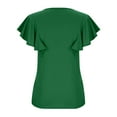 thumbnail image 4 of USSUMA Womens Summer Tops Women Fashion Solid Casual V-Neck Short Sleeve Loose T-Shirt Blouse Tops lounging Online Shopping Green Polyester L, 4 of 5
