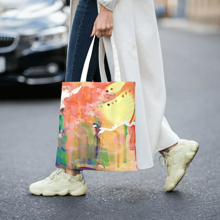 Colorful Artwork on Reusable Tote Bags Unique Artist Beach Bag Gym Bags  School Bags Diaper Bags Travel Bags Fun Painting on Canvas Tote Bags 