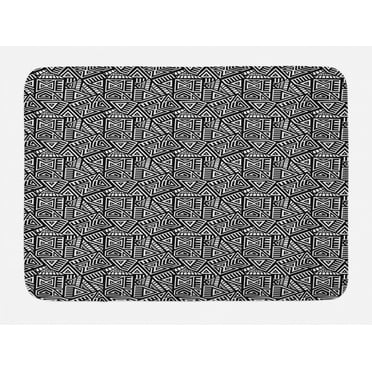 Aztec Bath Mat, Geometric Maze Pattern Inspired by Tribal Culture Bohemian Folk Design, Plush Bathroom Decor Mat with Non Slip Backing, 29.5" X 17.5", Black and White, by Ambesonne