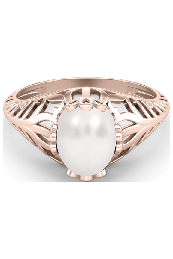 9X7MM Oval Shape Pearl 925 Sterling Silver Rose Vermeil Victorian Vintage Style Solitaire Art Deco Valentines Day Gifts Ring