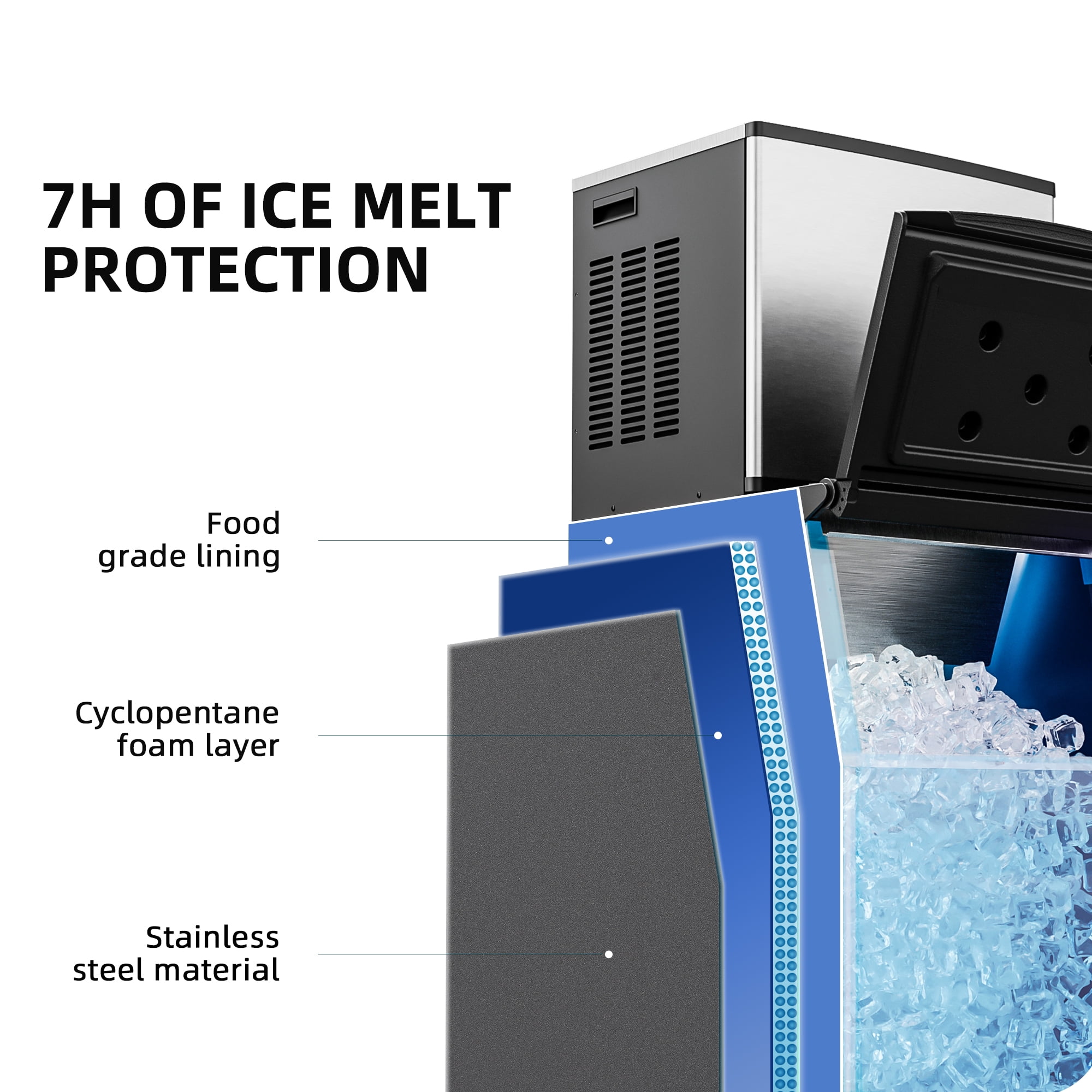 Simzlife 400Lbs/24H Commercial Ice Maker Machine, Freestanding/Built-In, Stainless Steel Clear Ice Cube Maker