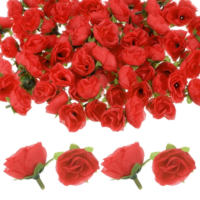 Uxcell 50 Paquete Cabezas de Rosas Artificiales 1.2'' Pequeñas Cabezas de Rosa de Seda Falsa para Decoraciones de Ramo de Boda Fiesta Rojas