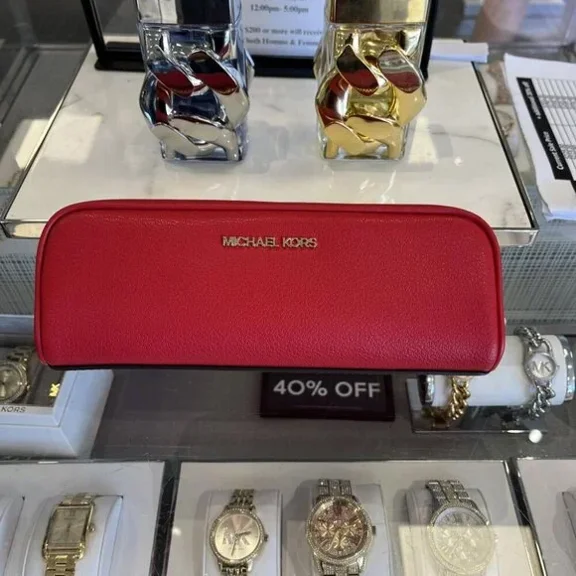 MICHAEL KORS Travel Pouch Cosmetic Makeup Bag 35T4GGFN6L BRIGHT RED