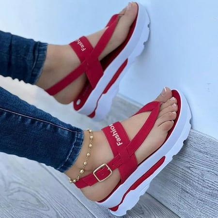

LoyisViDion Womens Sandals Clearance Summer Ladies Women Clip-Toe Thick Soled Shoes Casual Sandals Rollback Red 9.5