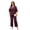Burgundy, variant on Plus Size Women 2 Piece Dressy Pant Suit, V Neck Pleated Blouse & Wide Leg Pants Formal Outfit for Wedding Guest