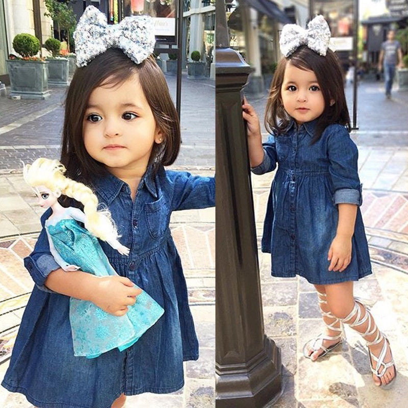 Fashion Kids Baby Girls Denim Jeans One-piece Princess Dress Long Sleeve  Skirtres | Walmart Canada
