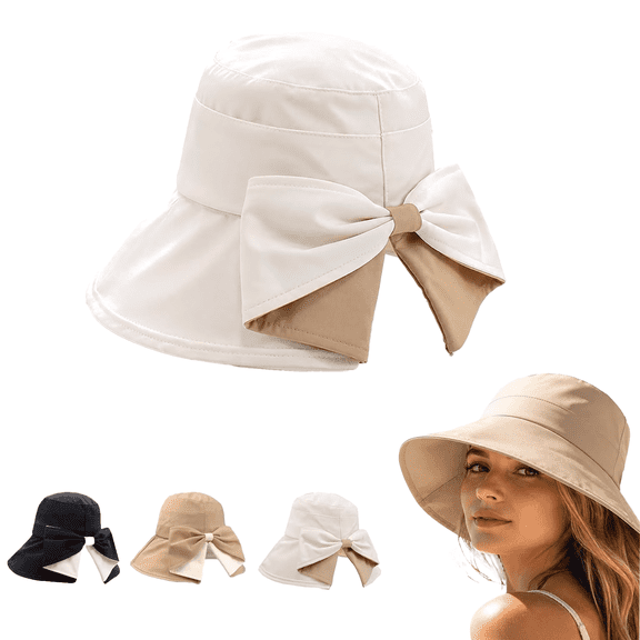 Bowknot Wide Brim Sun Hat for Women, 360° Protection Foldable Beach Hat, Packable Summer Travel Hat for Cruise, Pool & Vacation