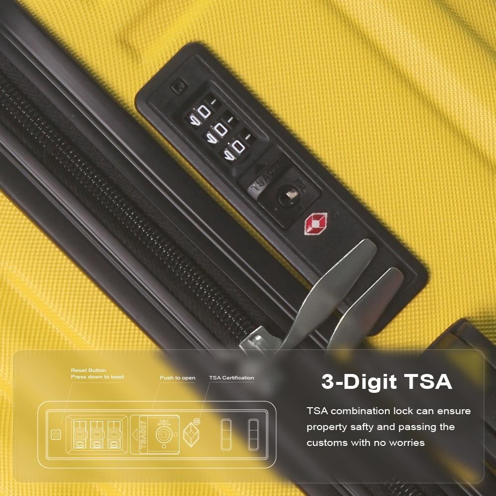 3-Piece 20", 24", 28" ABS Luggage Sets, Suitcases with Rubber Handle, Silent Spinner Wheels, & 3-Digit TSA Lock