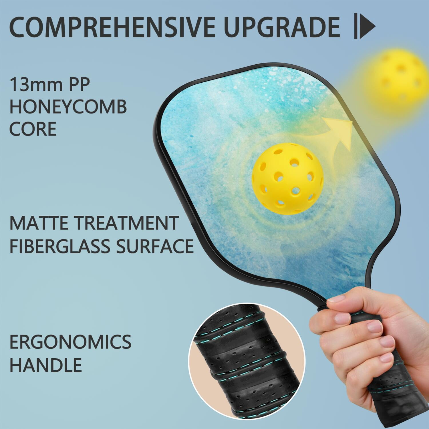 Pickleball Paddles Set Of 2, Fiberglass Surface, Ice Crystal Print, 4 Balls & Bag